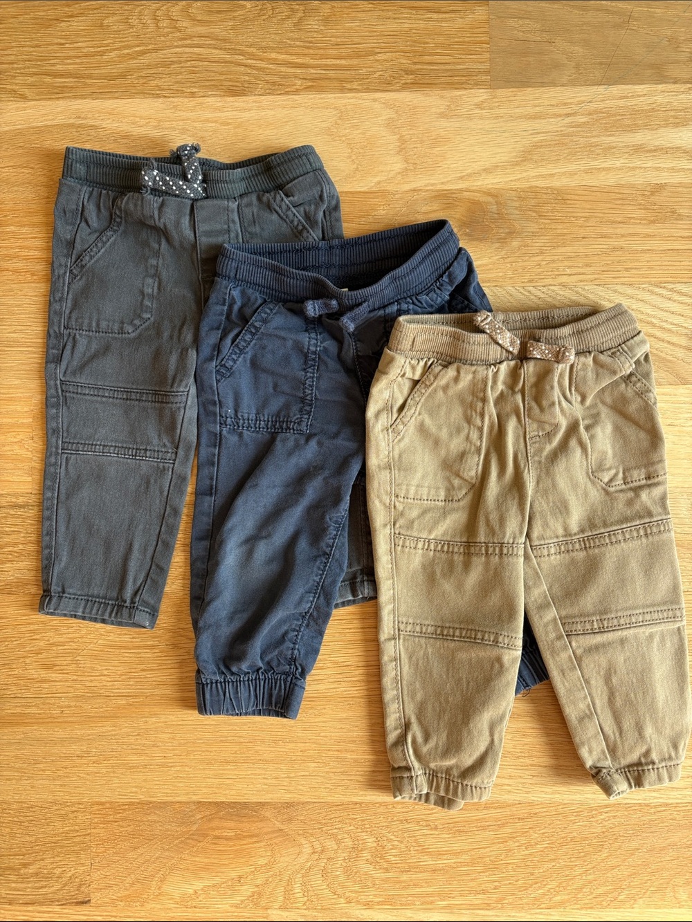 JUMPING BEANS | SET OF 3 Gray, Navy & Tan Pull-On Jogger Pants Trio